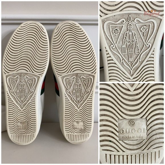 Authentic GUCCI White Leather Ace Heart Embroidered Web Low Top Sneakers 36/6 G - Picture 10 of 13